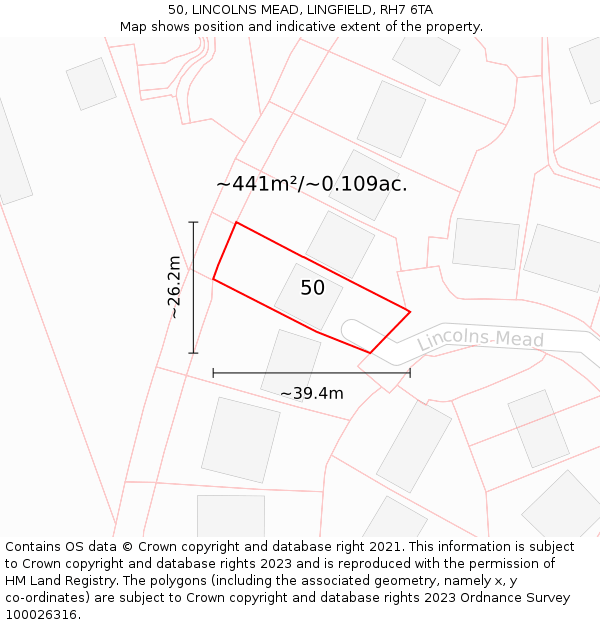 50, LINCOLNS MEAD, LINGFIELD, RH7 6TA: Plot and title map