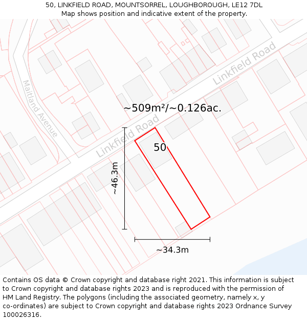 50, LINKFIELD ROAD, MOUNTSORREL, LOUGHBOROUGH, LE12 7DL: Plot and title map