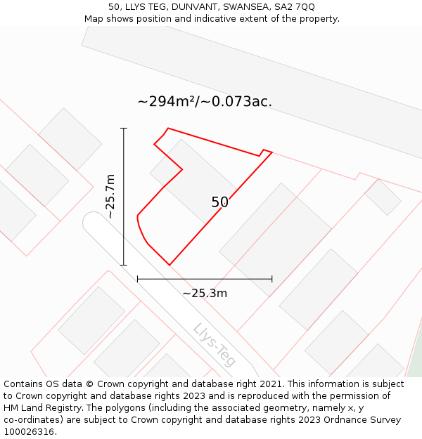 50, LLYS TEG, DUNVANT, SWANSEA, SA2 7QQ: Plot and title map