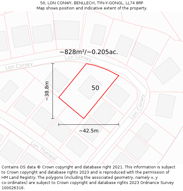 50, LON CONWY, BENLLECH, TYN-Y-GONGL, LL74 8RP: Plot and title map