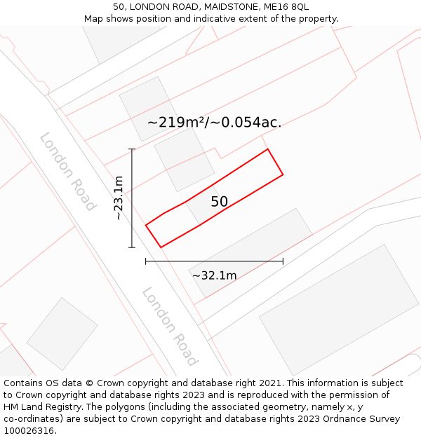 50, LONDON ROAD, MAIDSTONE, ME16 8QL: Plot and title map