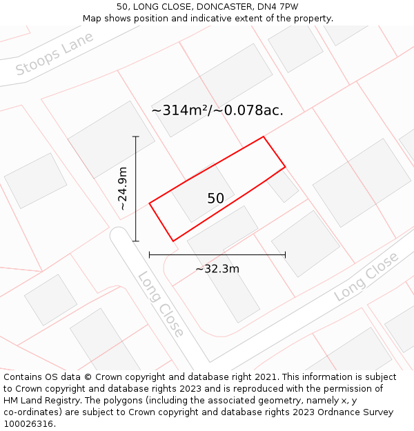 50, LONG CLOSE, DONCASTER, DN4 7PW: Plot and title map