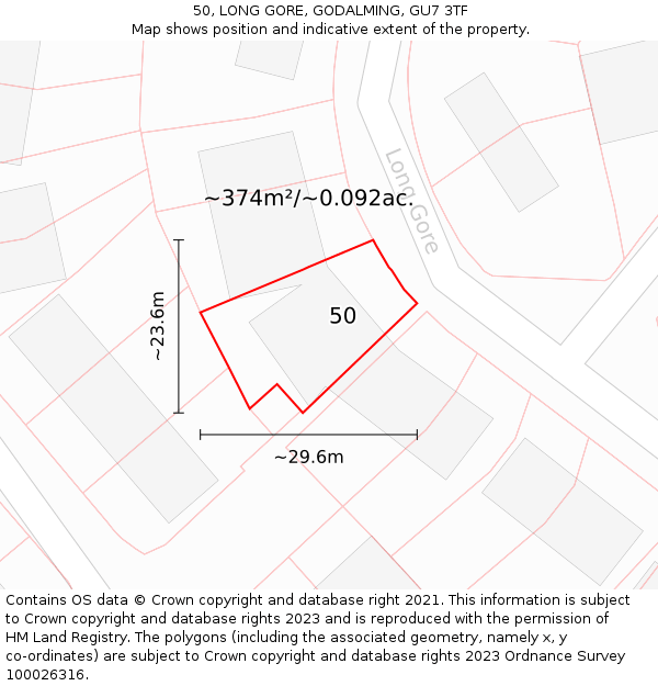 50, LONG GORE, GODALMING, GU7 3TF: Plot and title map