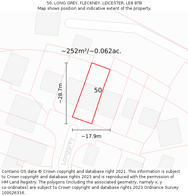 50, LONG GREY, FLECKNEY, LEICESTER, LE8 8TB: Plot and title map