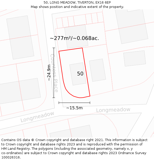 50, LONG MEADOW, TIVERTON, EX16 6EP: Plot and title map