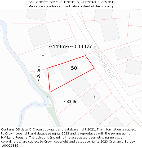 50, LONGTYE DRIVE, CHESTFIELD, WHITSTABLE, CT5 3NF: Plot and title map