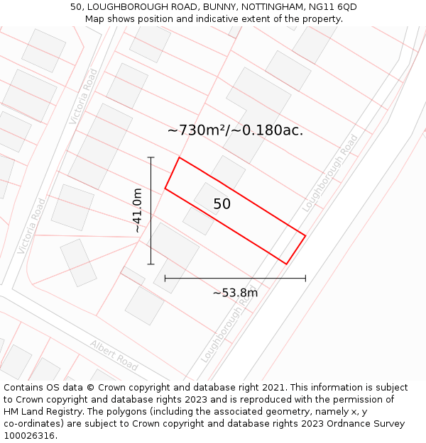 50, LOUGHBOROUGH ROAD, BUNNY, NOTTINGHAM, NG11 6QD: Plot and title map