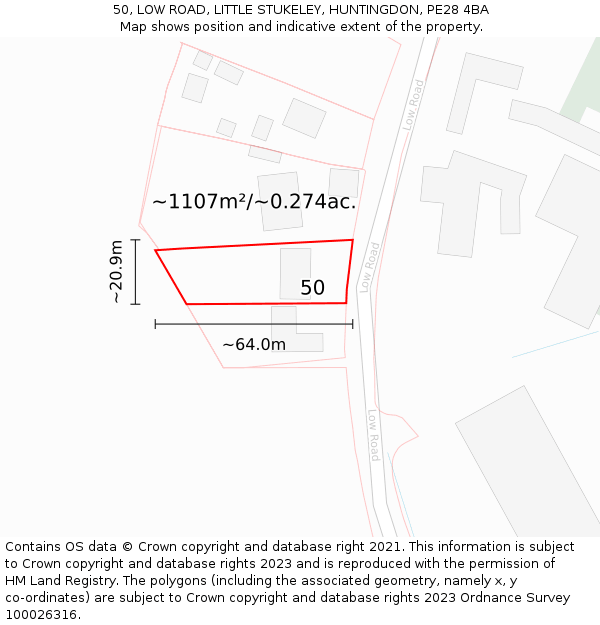 50, LOW ROAD, LITTLE STUKELEY, HUNTINGDON, PE28 4BA: Plot and title map