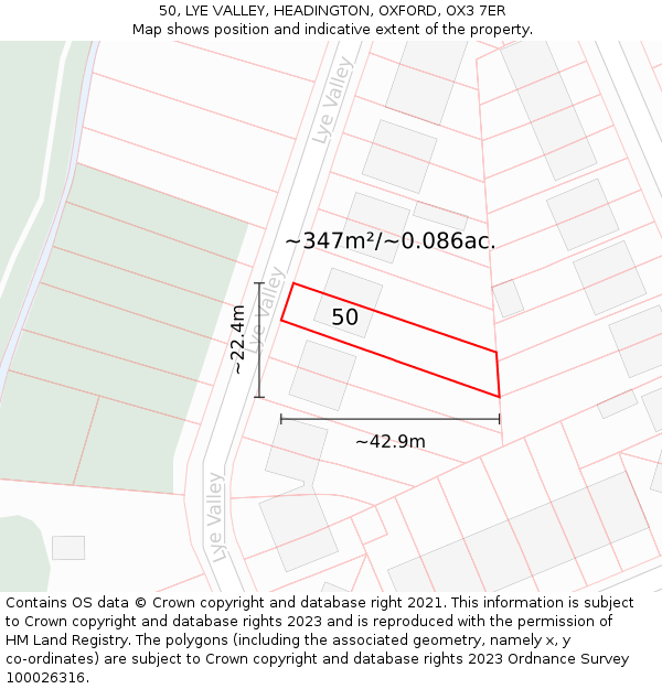 50, LYE VALLEY, HEADINGTON, OXFORD, OX3 7ER: Plot and title map