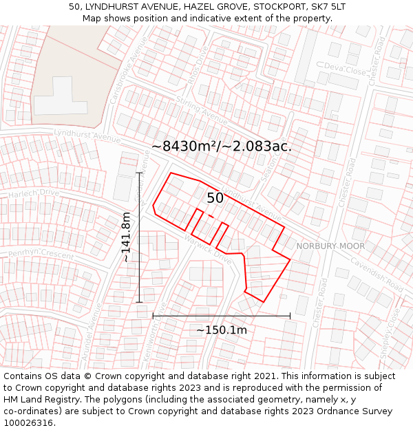 50, LYNDHURST AVENUE, HAZEL GROVE, STOCKPORT, SK7 5LT: Plot and title map