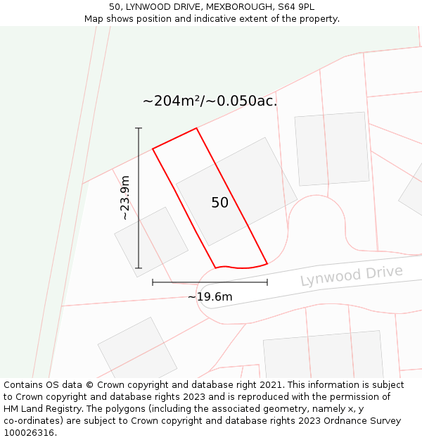 50, LYNWOOD DRIVE, MEXBOROUGH, S64 9PL: Plot and title map