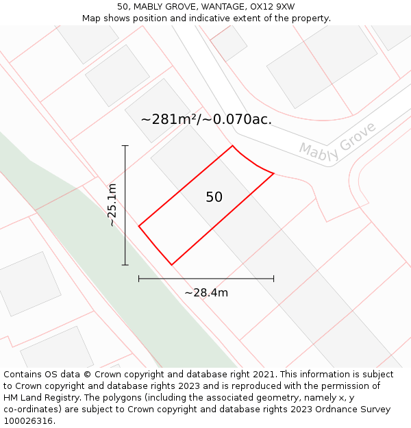 50, MABLY GROVE, WANTAGE, OX12 9XW: Plot and title map