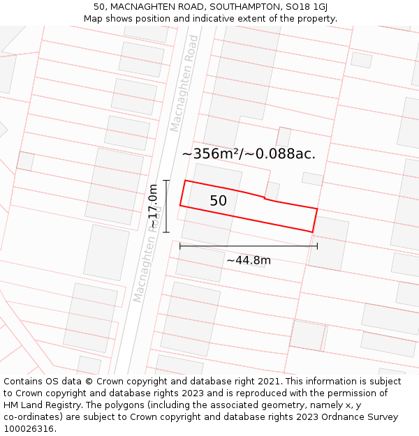 50, MACNAGHTEN ROAD, SOUTHAMPTON, SO18 1GJ: Plot and title map