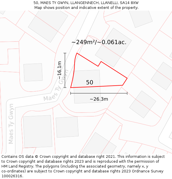 50, MAES TY GWYN, LLANGENNECH, LLANELLI, SA14 8XW: Plot and title map