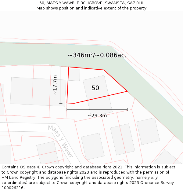 50, MAES Y WAWR, BIRCHGROVE, SWANSEA, SA7 0HL: Plot and title map