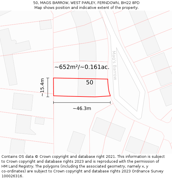50, MAGS BARROW, WEST PARLEY, FERNDOWN, BH22 8PD: Plot and title map