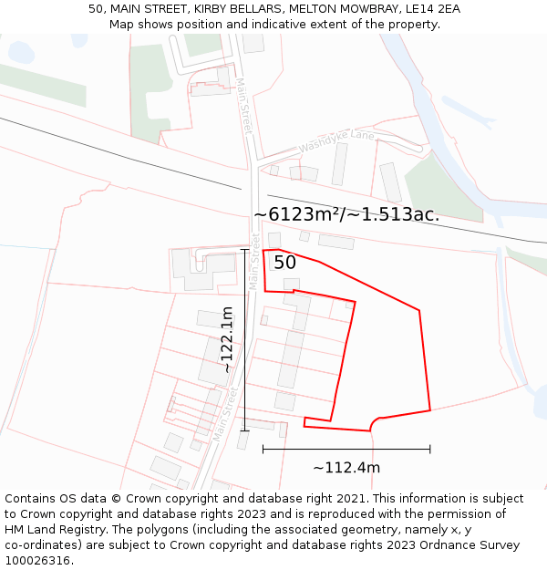 50, MAIN STREET, KIRBY BELLARS, MELTON MOWBRAY, LE14 2EA: Plot and title map