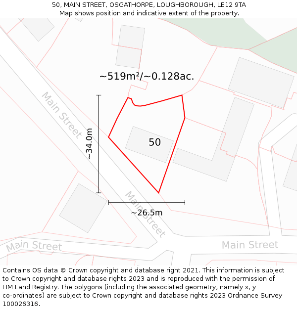 50, MAIN STREET, OSGATHORPE, LOUGHBOROUGH, LE12 9TA: Plot and title map