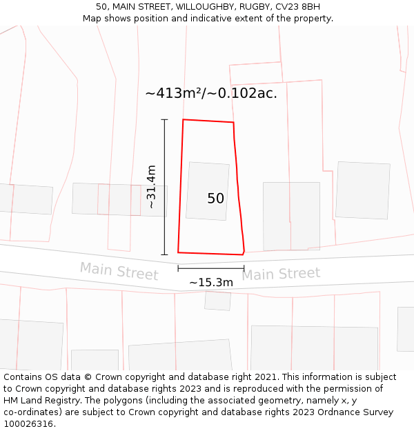 50, MAIN STREET, WILLOUGHBY, RUGBY, CV23 8BH: Plot and title map