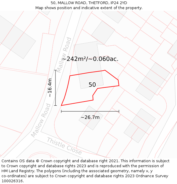 50, MALLOW ROAD, THETFORD, IP24 2YD: Plot and title map