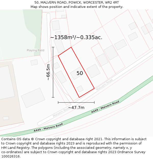 50, MALVERN ROAD, POWICK, WORCESTER, WR2 4RT: Plot and title map