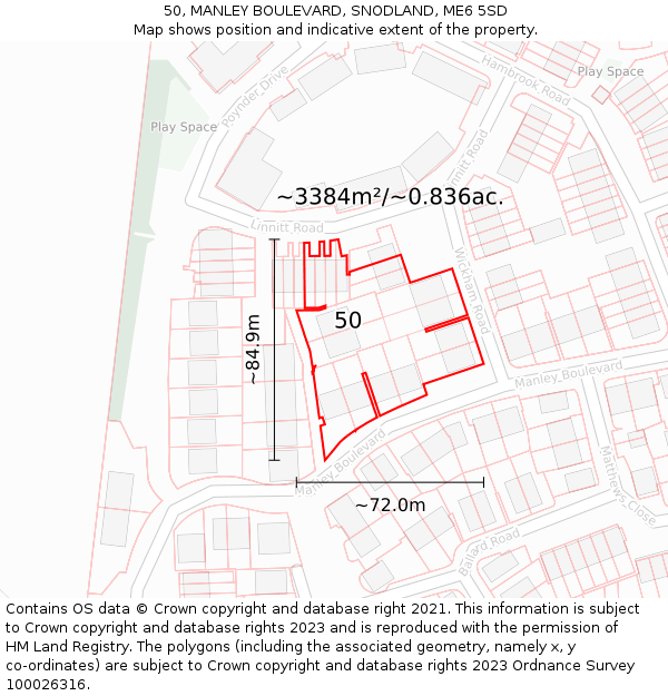 50, MANLEY BOULEVARD, SNODLAND, ME6 5SD: Plot and title map