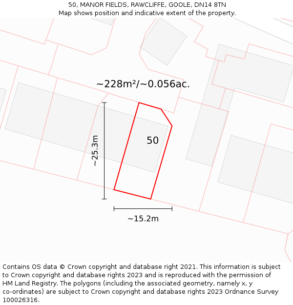 50, MANOR FIELDS, RAWCLIFFE, GOOLE, DN14 8TN: Plot and title map