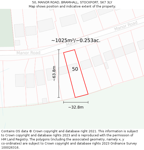 50, MANOR ROAD, BRAMHALL, STOCKPORT, SK7 3LY: Plot and title map