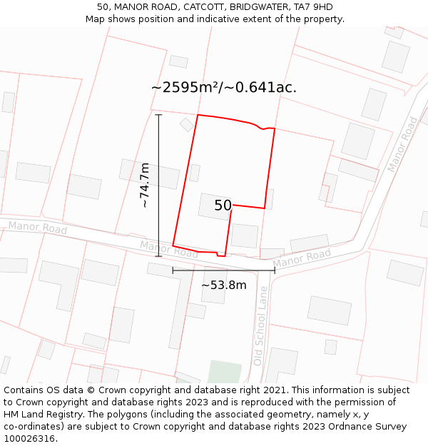 50, MANOR ROAD, CATCOTT, BRIDGWATER, TA7 9HD: Plot and title map