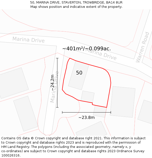 50, MARINA DRIVE, STAVERTON, TROWBRIDGE, BA14 8UR: Plot and title map