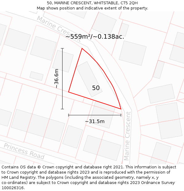 50, MARINE CRESCENT, WHITSTABLE, CT5 2QH: Plot and title map