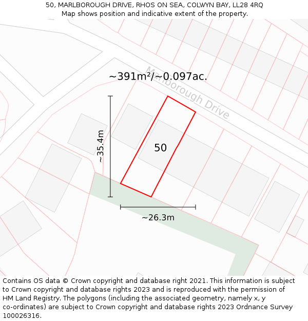 50, MARLBOROUGH DRIVE, RHOS ON SEA, COLWYN BAY, LL28 4RQ: Plot and title map