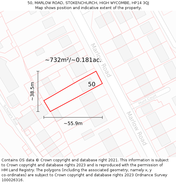 50, MARLOW ROAD, STOKENCHURCH, HIGH WYCOMBE, HP14 3QJ: Plot and title map