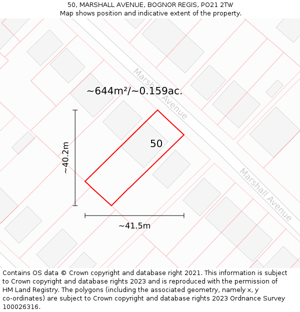 50, MARSHALL AVENUE, BOGNOR REGIS, PO21 2TW: Plot and title map