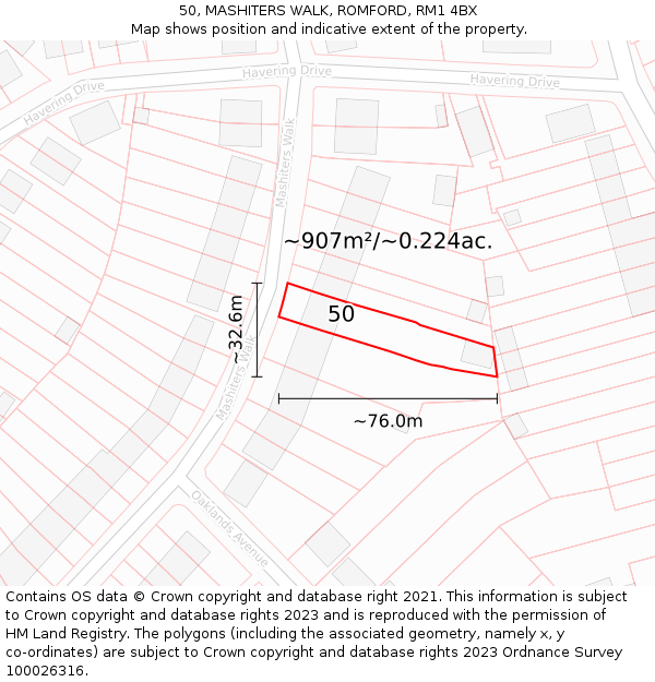 50, MASHITERS WALK, ROMFORD, RM1 4BX: Plot and title map