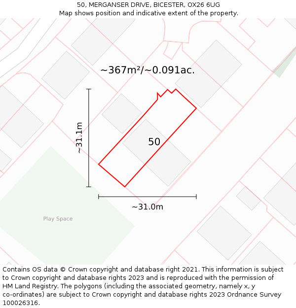 50, MERGANSER DRIVE, BICESTER, OX26 6UG: Plot and title map