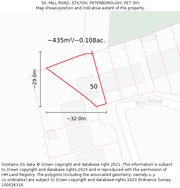 50, MILL ROAD, STILTON, PETERBOROUGH, PE7 3XY: Plot and title map