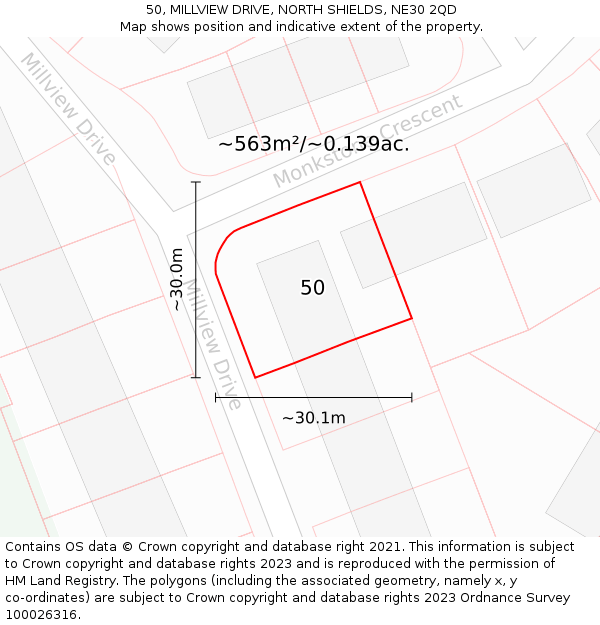 50, MILLVIEW DRIVE, NORTH SHIELDS, NE30 2QD: Plot and title map