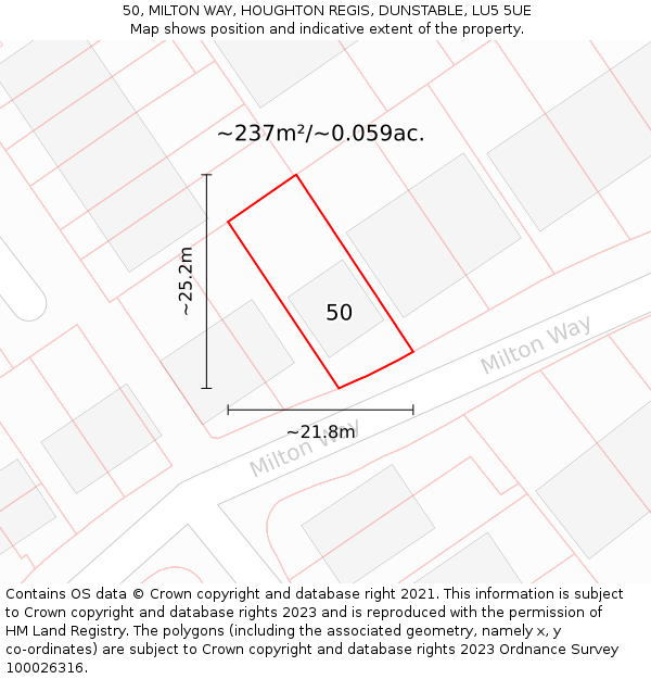 50, MILTON WAY, HOUGHTON REGIS, DUNSTABLE, LU5 5UE: Plot and title map