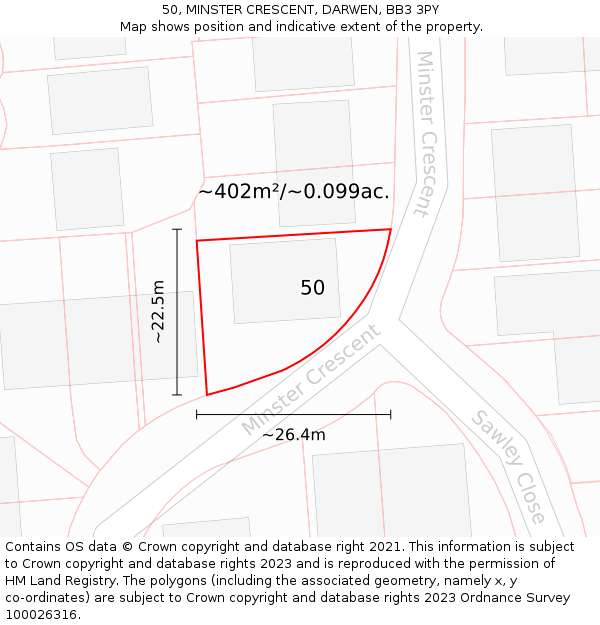 50, MINSTER CRESCENT, DARWEN, BB3 3PY: Plot and title map