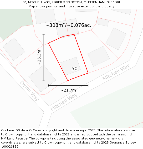 50, MITCHELL WAY, UPPER RISSINGTON, CHELTENHAM, GL54 2PL: Plot and title map