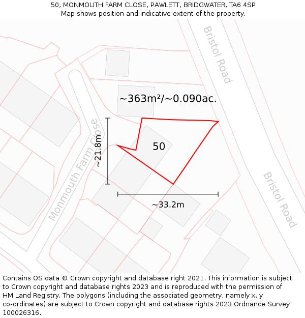 50, MONMOUTH FARM CLOSE, PAWLETT, BRIDGWATER, TA6 4SP: Plot and title map