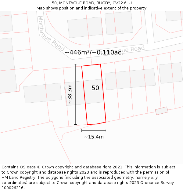 50, MONTAGUE ROAD, RUGBY, CV22 6LU: Plot and title map