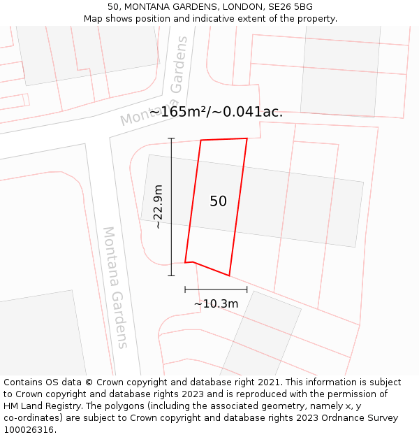 50, MONTANA GARDENS, LONDON, SE26 5BG: Plot and title map