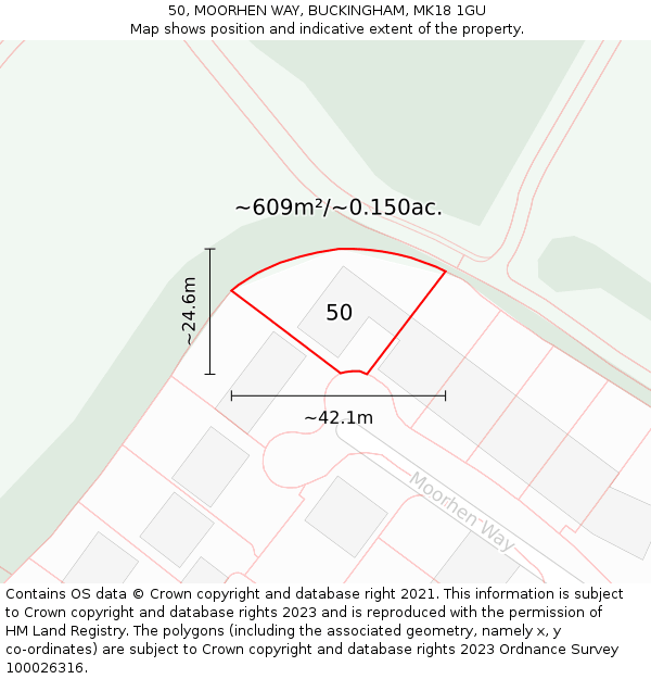 50, MOORHEN WAY, BUCKINGHAM, MK18 1GU: Plot and title map