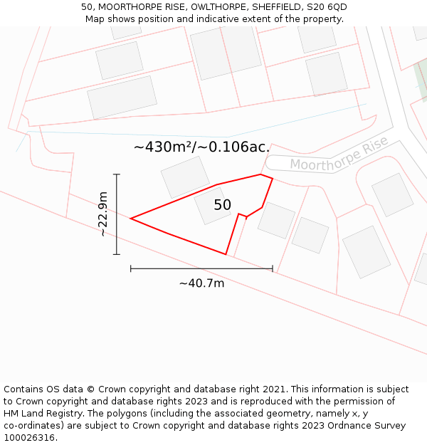 50, MOORTHORPE RISE, OWLTHORPE, SHEFFIELD, S20 6QD: Plot and title map