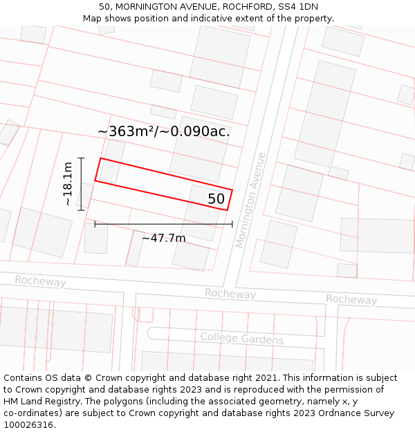 50, MORNINGTON AVENUE, ROCHFORD, SS4 1DN: Plot and title map