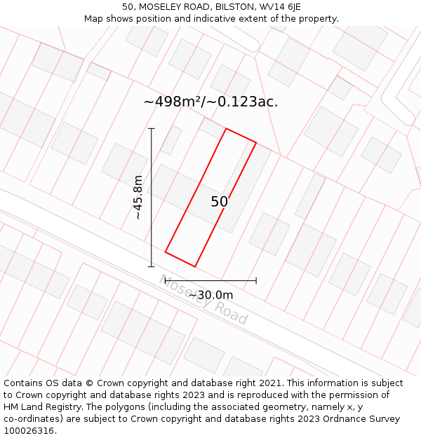 50, MOSELEY ROAD, BILSTON, WV14 6JE: Plot and title map