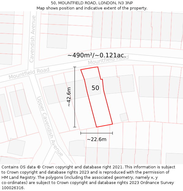 50, MOUNTFIELD ROAD, LONDON, N3 3NP: Plot and title map