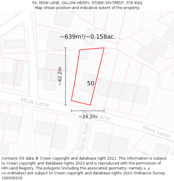 50, MOW LANE, GILLOW HEATH, STOKE-ON-TRENT, ST8 6QQ: Plot and title map